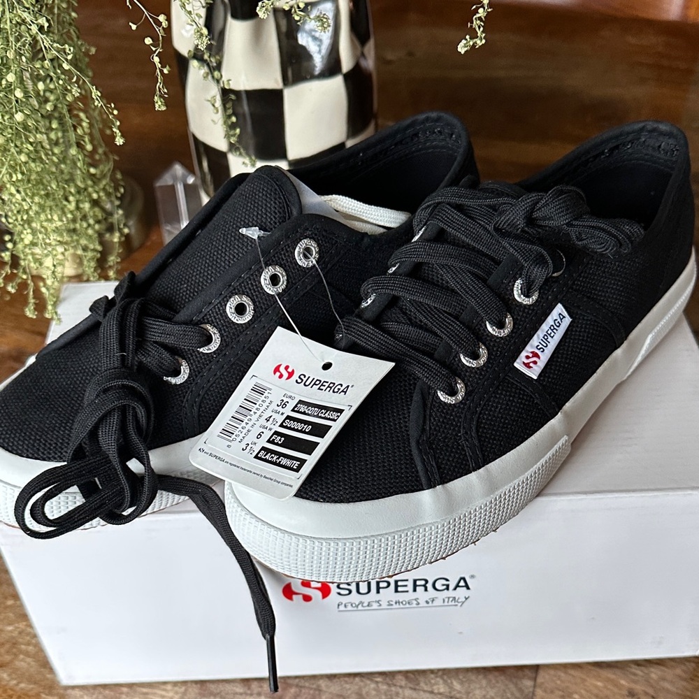 NIB Superga Black Cotu Classic Sneakers with White Accents